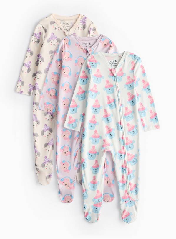 Pastel Dog Print Two-Way Zip Sleepsuits 3 Pack Newborn